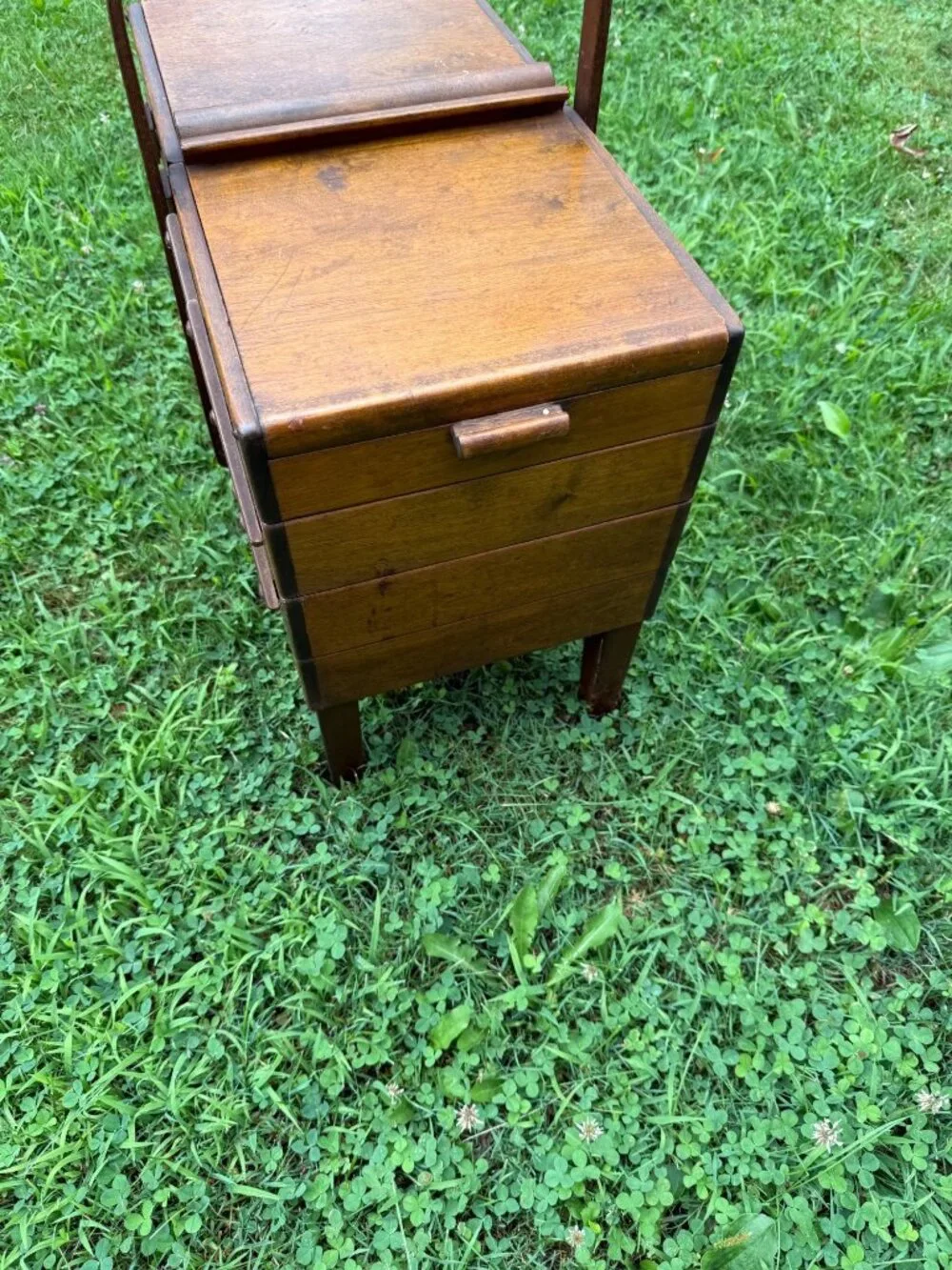 Vintage Stommen Bruk Hamar Norway Wooden Accordion Sewing Box MCM
